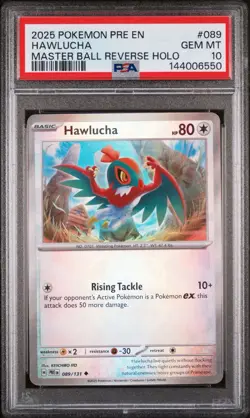 2025 POKEMON PRE PRISMATIC EVOLUTIONS MASTER BALL REVERSE HOLO HAWLUCHA PSA 10 - Image 1