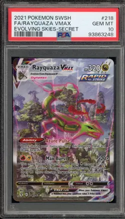 Pokemon Rayquaza VMAX Evolving Skies Secret Rare Full Alt Art #218 PSA 10 - Image 1