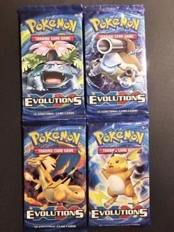 XY Evolutions Booster Pack, Pokemon, 4 Packs Art Set, Sealed/Brand New, English - Image 1