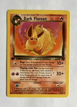 Dark Flareon 1st Edition 35/82-Team Rocket Set, Non-Holo, MP+, Vintage Pokemon - Image 1