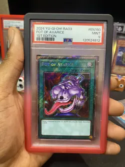 Yu-Gi-Oh! TCG Pot of Avarice RA03-EN160 Platinum Secret Rare 1st Ed PSA 9 MT - Image 1