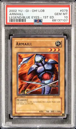 2002 YU-GI-OH! LOB-LEGEND OF BLUE EYES WHITE DRAGON 1ST ED #079 ARMAILL PSA 10 - Image 1