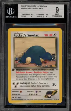 Pokemon Rocket's Snorlax Gym Heroes 1st Edition Rare #33 BGS 9 Mint - Image 1
