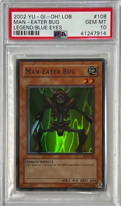2002 Yu-Gi-Oh! PSA 10 GEM-MT 'Man-Eater Bug' LOB-108 ~SUPER RARE~ - Image 1