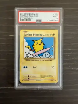 Pokemon TCG Surfing Pikachu XY Evolutions Card 111/108, PSA 9 Mint - Image 1