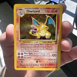 Pokemon Charizard 4/130 Base Set 2 Holo Rare English LP Swirl On Top TCG Card - Image 4