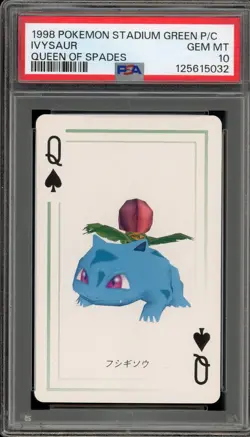 Pokemon Ivysaur Queen of Spades Stadium Green Playing Cards PSA 10 Gem Mint - Image 1