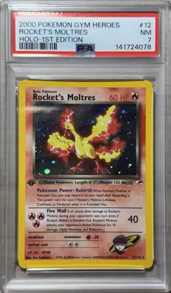 2000 Pokemon Rockets Moltres Gym Heroes Holo 1st Edition 12/132 Card PSA 7 NM - Image 1