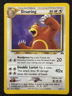 Pokemon TCG Ursaring Neo Discovery 34/75 Rare 2001 WOTC Vintage MP Card - Image 1