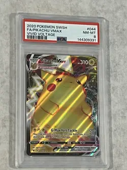 2020 Pokemon Pikachu VMAX Full Art Vivid Voltage 044/185 PSA 8 NM-MT - Image 1