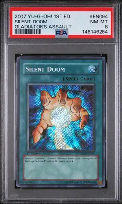 Silent Doom GLAS-EN094 1st Edition Secret Rare NA Yugioh PSA 8 *264 - Image 1