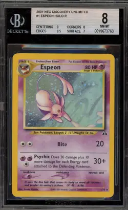 Pokemon Espeon Neo Discovery Unlimited Holo Rare #1 BGS 8 - Image 1