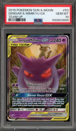 Pokemon Gengar & Mimikyu GX Team Up Holo Ultra Rare #53 PSA 10 Gem Mint - Image 1