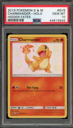 Pokemon Charmander Hidden Fates Holo Rare #SV6 PSA 10 Gem Mint - Image 1