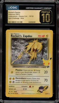 Pokemon Rocket's Zapdos Celebrations Classic Coll. Gym #15 CGC 10 Pristine - Image 1