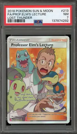 Pokemon Professor Elm's Lecture Lost Thunder Full Art #213 PSA 7 - Image 1
