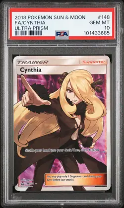 2018 POKEMON SUN & MOON ULTRA PRISM #148 FULL ART/CYNTHIA PSA 10 - Image 1