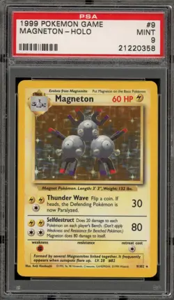 Pokemon Magneton Base Set Unlimited Holo Rare #9 PSA 9 Mint - Image 1