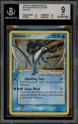 Pokemon Suicune Gold Star EX Unseen Forces Holo Ultra Rare #115 BGS 9 Mint - Image 1