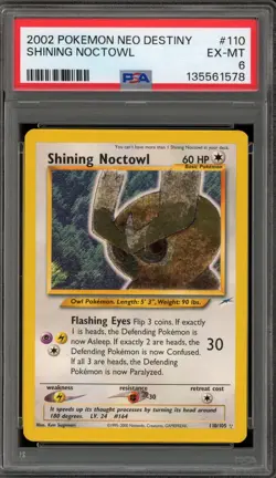 Pokemon Shining Noctowl Neo Destiny Unlimited Holo Secret Rare #110 PSA 6 - Image 1