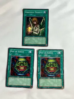 Yugioh Draw Card Lot Graceful Charity Pot Of Greed LP-Damaged - Image 1