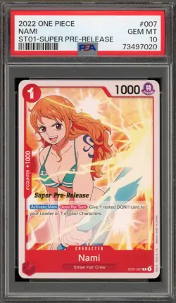 One Piece CCG Nami Super Pre-Release ST01-007 PSA 10 Gem Mint - Image 1
