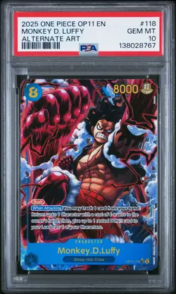 PSA 10 One Piece English 2025 OP11-118 MONKEY D LUFFY Alt Art GEM MINT - Image 1
