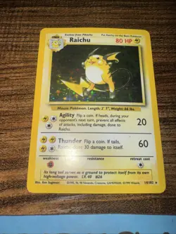 Pokemon TCG Raichu Holo Rare Card Base Set Unlimited # 14/102 WOTC (1999) MP - Image 1