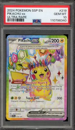 Pokemon Pikachu ex Surging Sparks Ultra Rare #219 PSA 10 Gem Mint - Image 1