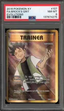 Pokemon Brock's Grit XY Evolutions Full Art #107 PSA 8 - Image 1