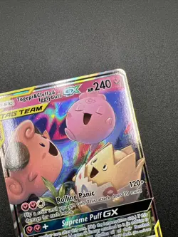 2019 Pokemon SM Cosmic Eclipse Togepi Cleffa Igglybuff Tag Team GX Holo #143/236 - Image 3