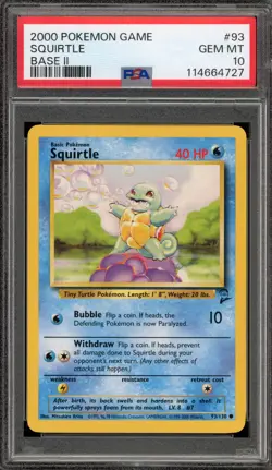 Pokemon Squirtle Base Set 2 #93 PSA 10 Gem Mint - Image 1