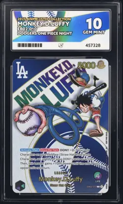 2025 One Piece En Monkey D. Luffy Dodgers X One Piece Night EB02-010 ACE 10 *UK* - Image 3