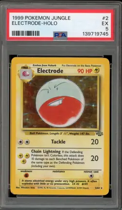 Pokemon Electrode Jungle Unlimited Holo Rare #2 PSA 5 - Image 1