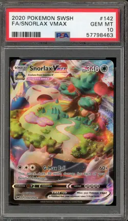 Pokemon Snorlax VMAX Sword & Shield Full Art #142 PSA 10 Gem Mint - Image 1