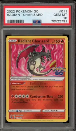 Pokemon Radiant Charizard Pokemon Go Holo Rare #011 PSA 10 Gem Mint - Image 1