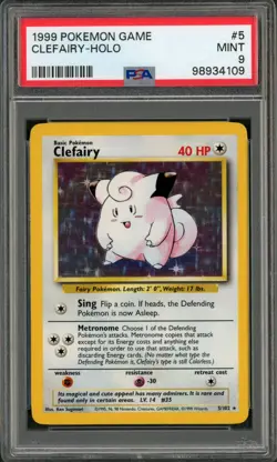 1999 Pokemon Base Set Clefairy Holo Rare #5 PSA 9 - Image 1