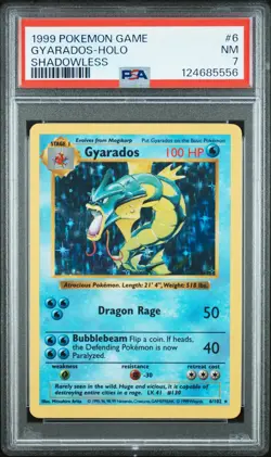 1999 POKEMON GAME SHADOWLESS #6 GYARADOS-HOLO PSA 7 - Image 1