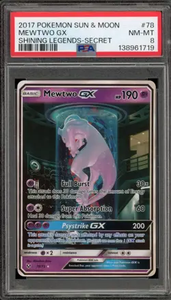 Pokemon Mewtwo GX Shining Legends Secret Rare #78 PSA 8 - Image 1