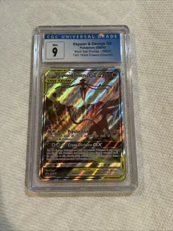 Pokemon Espeon & Deoxys GX SM240 Full Art Tag Team Black Star Promo CGC 9 MINT - Image 1