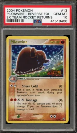 Pokemon Piloswine EX Team Rocket Returns Reverse Holo Rare #13 PSA 10 Gem Mint - Image 1