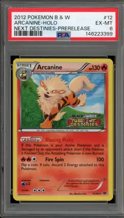 Pokemon Arcanine Next Destinies Prerelease Holo Rare Promo #12 PSA 6 - Image 1