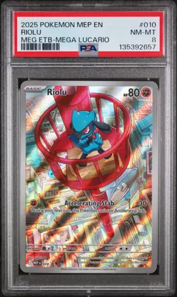 2025 POKEMON MEP EN-ME BLACK STAR PROMO #010 RIOLU PSA 8 - Image 1