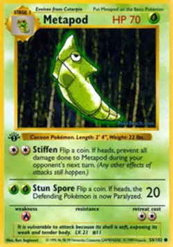 Damaged Metapod - 54/102 - Common - 1st Edition Pokemon Base Set - Image 1