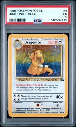 1999 Pokemon Fossil #4 Dragonite - Holo PSA 5 EX LOW POP - Image 1