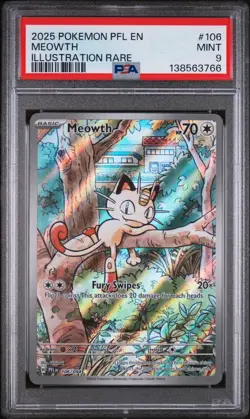 2025 Pokemon Meowth Illustration Rare 106/094 Phantasmal Flames PSA 9 - Image 1