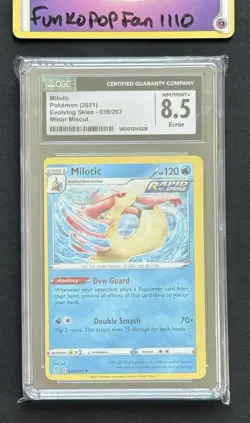 Miscut Error CGC 8.5 Milotic 038/203 Evolving Skies Regular Pokemon Card - Image 1