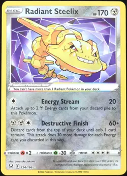 Pokemon TCG Radiant Steelix 124/196 2022 Lost Origin Radiant Rare Card - NM - Image 1
