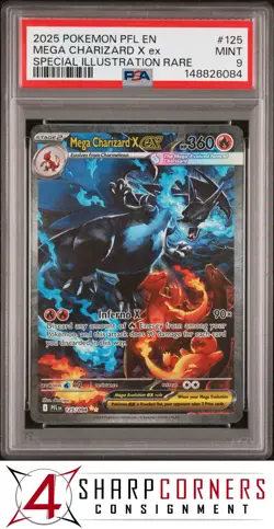 2025 POKEMON PFL-EN SPECIAL ILLUSTRATION RARE SIR #125 MEGA CHARIZARD X ex PSA 9 - Image 1