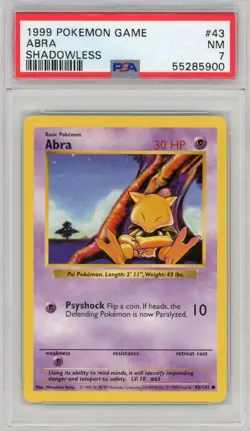 1999 Pokemon Shadowless Abra #43 PSA 7 Partial Set Break - Image 1